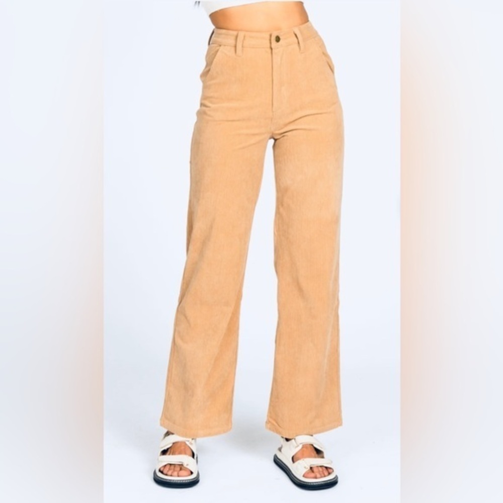 Noisy May High Rise Straight Leg Corduroy Pants Beige XS